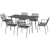 Outsunny Salon de jardin ensemble salle à manger de jardin 7 pièces avec 1 table et 6 chaises empilables en acier gris foncé