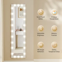 HOMCOM Lustro całopostaci 150x40 cm Lustro LED z 24 żarówkami 3 barwy światła, wolnostojące, do oparcia lub montażu na ścianie Biały(m-7)