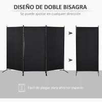 HOMCOM Biombo Separador de Ambientes de 3 Paneles 253x50x182 cm Divisor de Habitación Plegable con 6 Pies de Metal Negro(m-4)