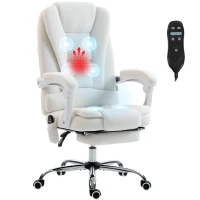 Vinsetto Silla de oficina dirección masajeadora calefactable altura regulable respaldo reclinable tela de lino blanco(m-8)