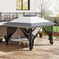 Outsunny Tonnelle barnum de jardin pop-up pliant acier polyester moustiquaires + sac de transport à roulettes gris(m-10)