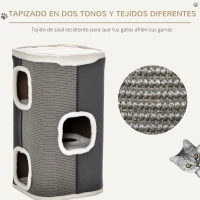 PawHut Barril Rascador para Gatos de 2 Niveles con Cuevas de Sisal Felpa Suave y Plataforma de Vellón 40x40x49 cm Gris(m-6)