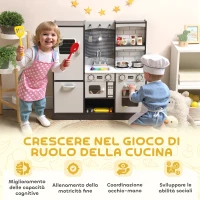 AIYAPLAY Cucina Giocattolo per Bambini 3-8 Anni in Legno con Accessori, Frigo, Lavandino e Manopole con Suoni, Marrone(m-8)
