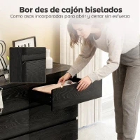 HOMCOM Cómoda Dormitorio con 6 Cajones Cajonera para Salón Oficina Estilo Moderno 140x40x71 cm Negro Veteado(m-5)