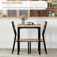 HOMCOM 3 Pieces Compact Dining Table 2 Chairs Set Wooden Metal Legs Bistro cafe Kitchen Breakfast Bar Home Furniture, Light Wood Grain(m-4)