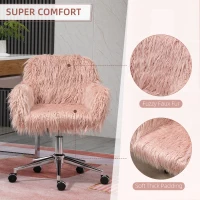 Vinsetto Faux Fur Desk Chair, Rolling Swivel Makeup Chair with Adjustable Height, Armrets for Home Office, Bedroom, Pink(m-4)