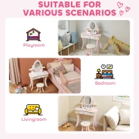 AIYAPLAY Kids Dressing Table, Girls Vanity Set with Mirror and Stool, 7 Play Accessories, Drawer, Desktop Storage, Pink(m-9)