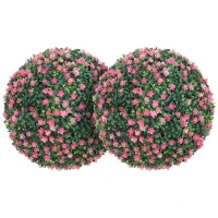 HOMCOM Set of Two Artificial Boxwood Balls Plants - Pink(m-11)