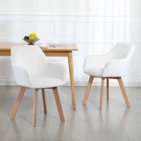 HOMCOM Lot de 2 chaises de salle à manger Fauteuil Assise rembourrée en tissu effet velours Pieds en bois, crème(m-9)
