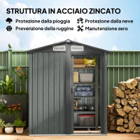 Outsunny Casetta da Giardino Porta Attrezzi in Acciaio con Tetto Inclinato e 4 Prese d'Aria, 152x132x188 cm, Grigio(m-4)