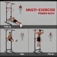 HOMCOM Steel Multi-Use Exercise Power Tower Station Adjustable Height w/ Grips(m-4)