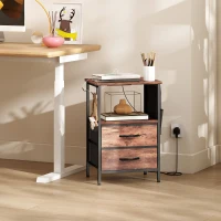 HOMCOM Bedside Table with Charging Station - Rustic Brown(m-9)