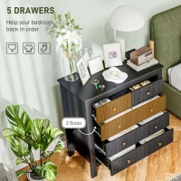HOMCOM Elegant Chest of Five Drawers - Black(m-4)