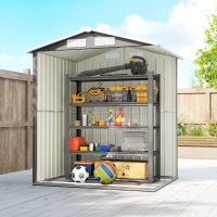 Outsunny Garden Metal Tool Storage Shed with Sliding Door, Sloped Roof and Foundation Kit, 152 x 132 x 188cm, Grey(m-7)
