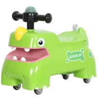 AIYAPLAY Kids Ride On Car, Dinosaur Foot to Floor Slider with Storage, Toddler Walker with Light, Sounds, Green(m-11)