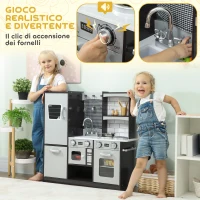 AIYAPLAY Cucina Giocattolo per Bambini 3-8 Anni in Legno con Accessori, Frigo, Lavandino e Manopole con Suoni, Marrone(m-4)