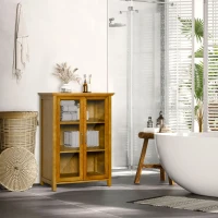 HOMCOM Aparador Vitrina para Colecciones con 2 Puertas de Vidrio Estantes Ajustables Estilo Vintage Librería Baja 66x31,8x86,8 cm Nogal(m-9)