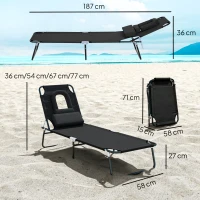 Outsunny Bain de Soleil Pliable transat inclinable 4 Positions Chaise Longue 3 Coussins fournis Noir(m-3)