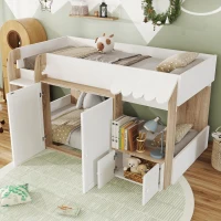 3ft Single High Sleeper Bed with Customisable Under-Bed Space, 3-Step Ladder Bed Frame for Children, 195L x 118W x 109H cm, White+Natural(m-1)