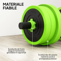 SPORTNOW Set Greutăți Sala de Sport 4 în 1 de 20kg, Convertibil în Kettlebell, 2 Gantere, Bară de Haltere și Suport pentru Flotări, Verde(m-7)