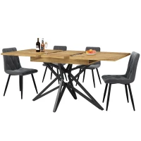 Extendable 6–8 Seats Dining Table with Locking Extension Rails, Kitchen Table with MDF Wood-Effect Tabletop, 120-160L x 80W x 66H cm, Natural(m-11)