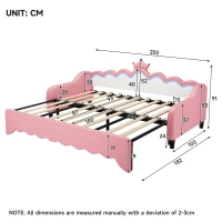3ft Single Daybed with LED Headboard, App-controlled RGB Lighting, Bed Frame with Pull-out Trundle, 202L x 182W x 91H cm, Cream White+Pink(m-3)