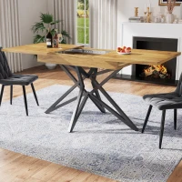 Extendable 6–8 Seats Dining Table with Locking Extension Rails, Kitchen Table with MDF Wood-Effect Tabletop, 120-160L x 80W x 66H cm, Natural(m-1)