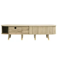 Modern TV Cabinet with Sliding Door, Large Multifunctional Storage, TV Stand with Open Shelves, Drawers, 175L x 38W x 45H cm, Natural(m-8)