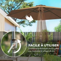 Outsunny Parasol de jardin extérieur Parasol droit inclinable Ø 3 m en métal Rond Polyester 180g/m² manivelle inclinable Chocolat(m-5)