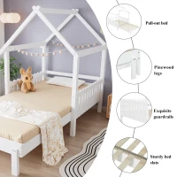 3ft Single Wooden Bed with Pull-Out Trundle and Sturdy Plywood Slats, Versatile Bed Frame for Bedrooms, 197L x 107.5W x 139H cm, White(m-5)