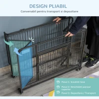 PawHut Tarc pentru caini pliabil, ușă dublă cu blocare 4 roți cu frână și fund detașabil, 109.5x71x78cm, Negru(m-7)