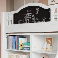 3ft Single Storage Bed with Built-in Blackboard for Drawing, High Sleeper Bed with 2-Step Inclined Staircase, 196.5L x 132W x 96H cm, White+Black(m-9)