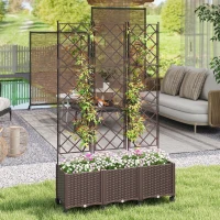 Outsunny Planter with Trellis, Rolling Flower Box with Self-Watering System, 120x40x192cm, Brown(m-2)