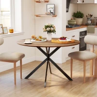 HOMCOM Table à manger ronde pour 4 personnes 120 cm style industriel avec plateau aspect bois, piètement croisé en acier, marron(m-2)