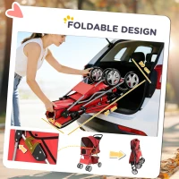 PawHut Dog Pram, Pet Stroller with Reflective Strips, Foldable Cat Stroller with 360° Swivel Wheels, Red(m-5)