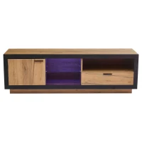 Modern TV Cabinet with App-Controlled LED Lights and USB Power, Media Cabinet with 3 Open Compartments, 160L x 40W x 50H cm, Wood(m-10)