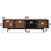 Modern TV Cabinet Lowboard with Carved Texture and Tempered Glass Doors, MDF and Particle Stand with Metal Frame, 200L x 35W x 53H cm, Wood(m-3)