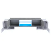 Modern TV Cabinet with App-Controlled LED Lighting, Media Cabinet with 4 Doors and 2 Open Shelves, 180L x 40W x 46.5H cm, Grey+White(m-10)