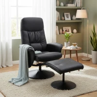 HOMCOM Fotoliu Relaxant cu Suport pentru Picioare, Reclinabil 145° cu Șezut Rotativ, cu 10 Puncte de Masaj, Negru(m-2)