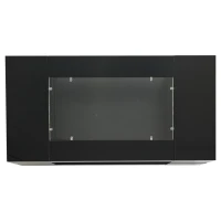 Modern LED Hollow Coffee Table with App-Controlled Light Strip, Desk with High-Gloss Toughened Glass Top, 100L x 50W x 35H cm, Black(m-12)