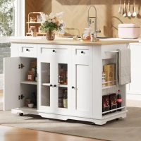 Modern Kitchen Island and Serving Trolley with MDF Worktop, Extendable Fold‑out Dining Table with Drawer, 151.5L x 60W x 91.5H cm, White(m-6)