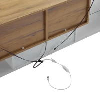 Modern TV Stand with 2 Drawers and 5 Open Compartments, TV Cabinet with App-controlled LED Lights, 160L x 40W x 42H cm, White+Wood(m-8)