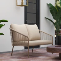 Outsunny Canapé de jardin 2 places en résine tressée avec coussins canapé d'extérieur accoudoirs cadre en acier 112x72x76cm beige(m-10)