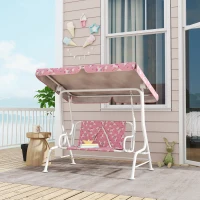 AIYAPLAY Kids Porch Swing, 2-Seater Patio Swing Bench Hammock with Seat Belts, Adjustable Canopy for Garden, Pink(m-2)
