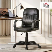 HOMCOM Executive Office Chair for Home, Mid Back PU Leather Computer Desk Chair for Adults with Arm, Wheels, Black(m-2)