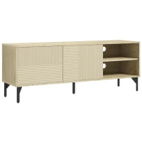 HOMCOM Meuble TV jusqu'à 65 pouces 2 niches 2 passe-câbles et 1 placard 2 portes piètement acier 150 x 40 x 56 cm jaune noir(m-12)