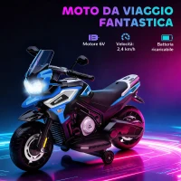 AIYAPLAY Moto Elettrica per Bambini con Rotelle, Specchietti e Poggiapiedi, in PP e Metallo, 85.5x44.5x56 cm, Blu(m-4)