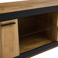 Modern TV Cabinet with App-Controlled LED Lights and USB Power, Media Cabinet with 3 Open Compartments, 160L x 40W x 50H cm, Wood(m-7)