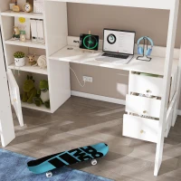 Kids' High Sleeper Loft Bed with Built-in Storage and Soft‑Close Drawers, Bunk Bed with USB/Type‑C Charging, 196L x 108W x 175H cm, White(m-9)