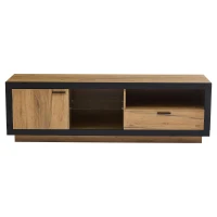 Modern TV Cabinet with App-Controlled LED Lights and USB Power, Media Cabinet with 3 Open Compartments, 160L x 40W x 50H cm, Wood(m-2)